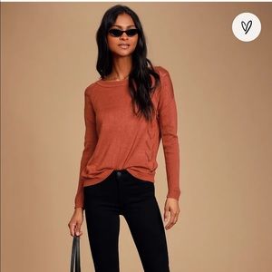 Lulus Pointelle Me More Rust Orange Knit Sweater